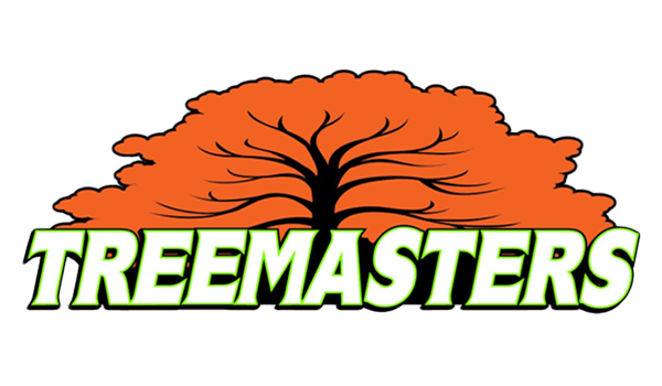 TREEMASTERS logo with orange tree canopy and black trunk above green-and-white text