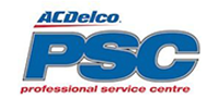 Logo for ACDelco Professional Service Centre with blue text and a red underline on a white background.