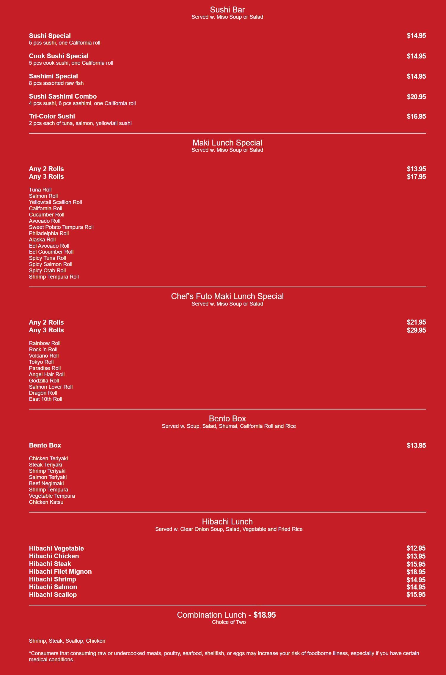Lunch Specials Menu