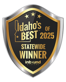 Idaho's Best 2025 Statewide Winner award badge. Gold and black shield with Idaho outline and