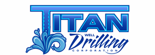 Logo for Titan Well Drilling Corporation with blue water splash design.