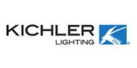 Kichler Lighting logo: black text on white background with blue square icon containing a stylized bird.