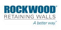 Rockwood Retaining Walls logo with blue text and a tagline