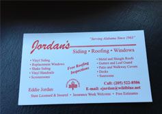 Jordans Siding and Roofing business card