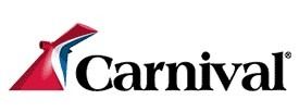 Carnival cruise logo featuring a stylized ship funnel in red, white, and blue, with the word