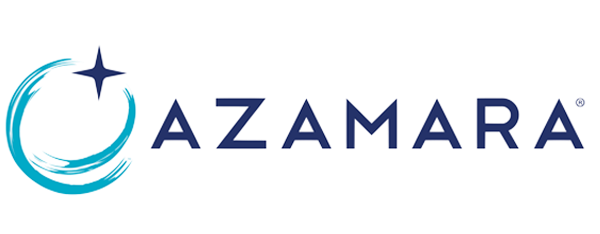 Azamara logo with a teal arc, star, and navy blue text.
