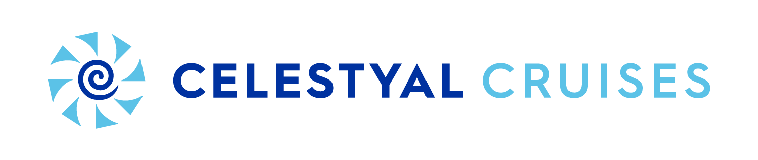Celestyal Cruises logo with a blue spiral design and text.