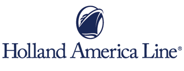 Holland America Line logo: A navy blue ship in an oval, above the name in dark blue text.
