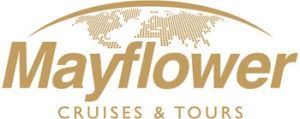 Mayflower Cruises & Tours logo in gold. Features the word