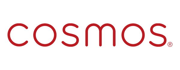 Cosmos logo in red lettering on a white background.