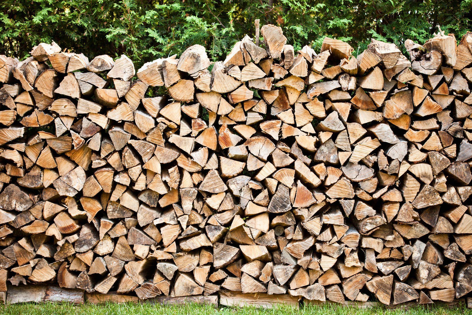 A pile of logs stacked on top of each other in a yard.