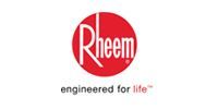 Rheem logo in red circle with the tagline “engineered for life” beneath it