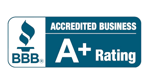 A blue sign that says accredited business a + rating