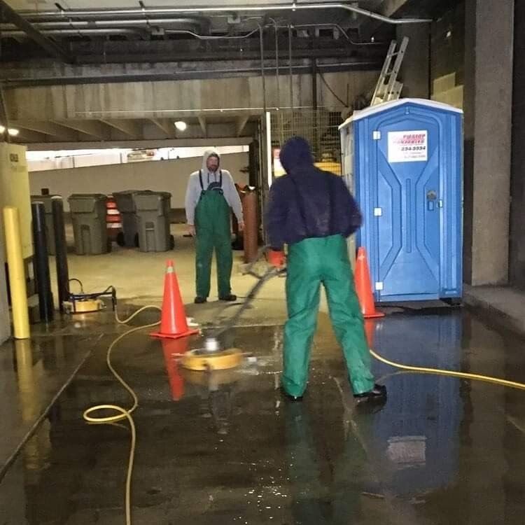 Interior of building power washing