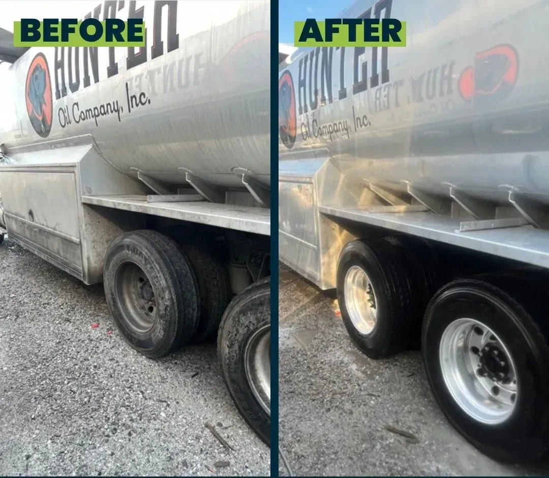 Before and after of a tanker truck