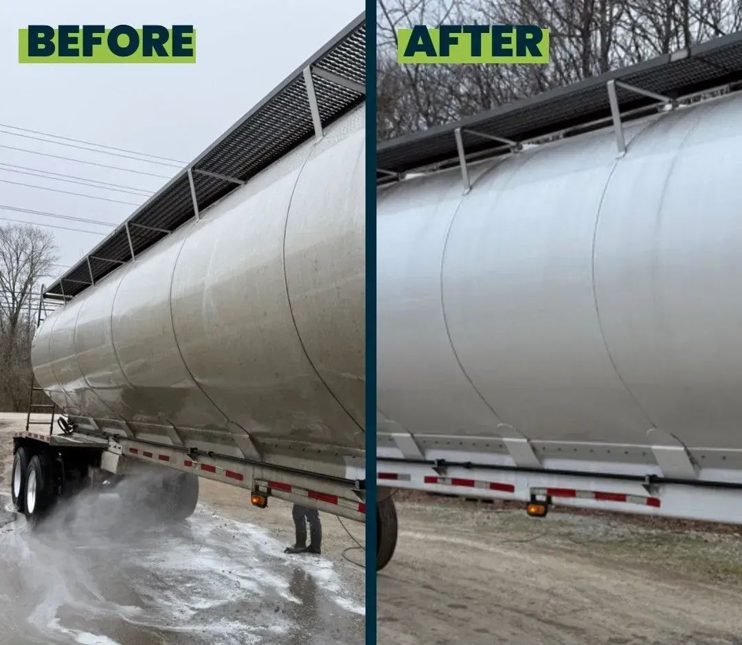 Before and after of a tanker truck
