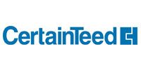The logo for certainteed is blue and white.