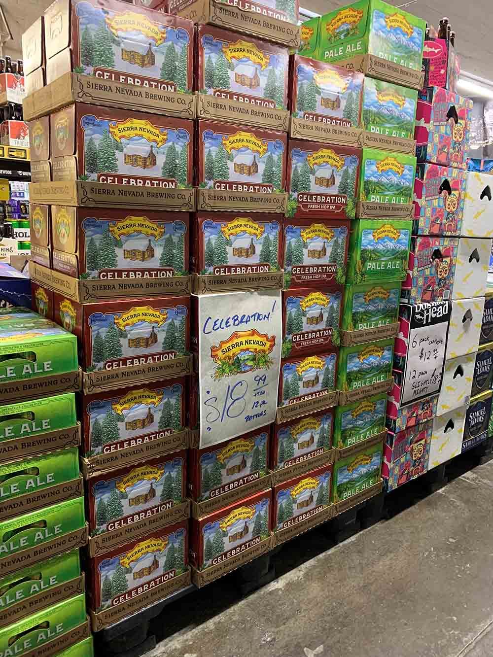 A row of boxes stacked on top of each other in a store.