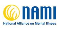 National Alliance on Mental Illness logo with yellow circular emblem and blue text