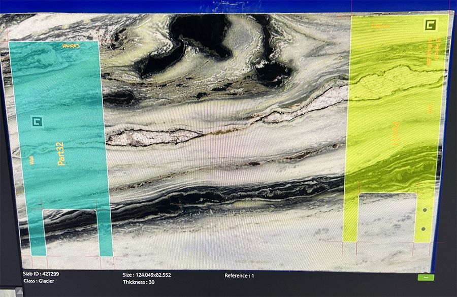 Screen displaying layered textures, with turquoise and yellow columns for reference.
