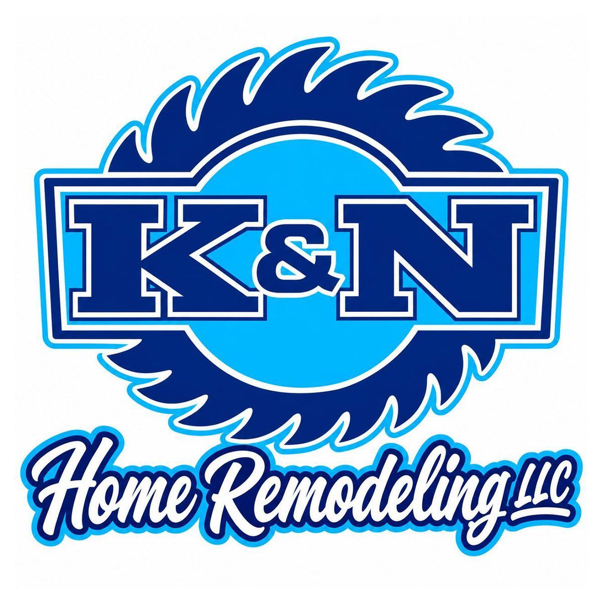 K&N Home Remodeling LLC logo in blue and white with saw blade graphic and bold initials
