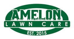 Green oval logo: "AMELON LAWN CARE" with grass image in letters, "EST. 2015".