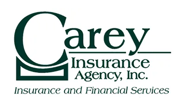 Carey Insurance Agency logo: Green "C" in a square with the name and tagline in green.