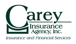 Carey Insurance Agency logo: Green "C" in a square with the name and tagline in green.