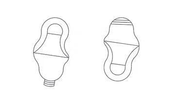 Two line art icons of light bulbs, one upright and one inverted, each featuring a distinct wavy, organic-shaped silhouette.