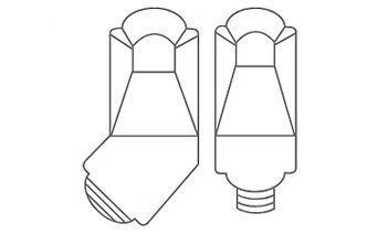 Line drawing of two views of a metered-dose inhaler, showing the canister and the mouthpiece.