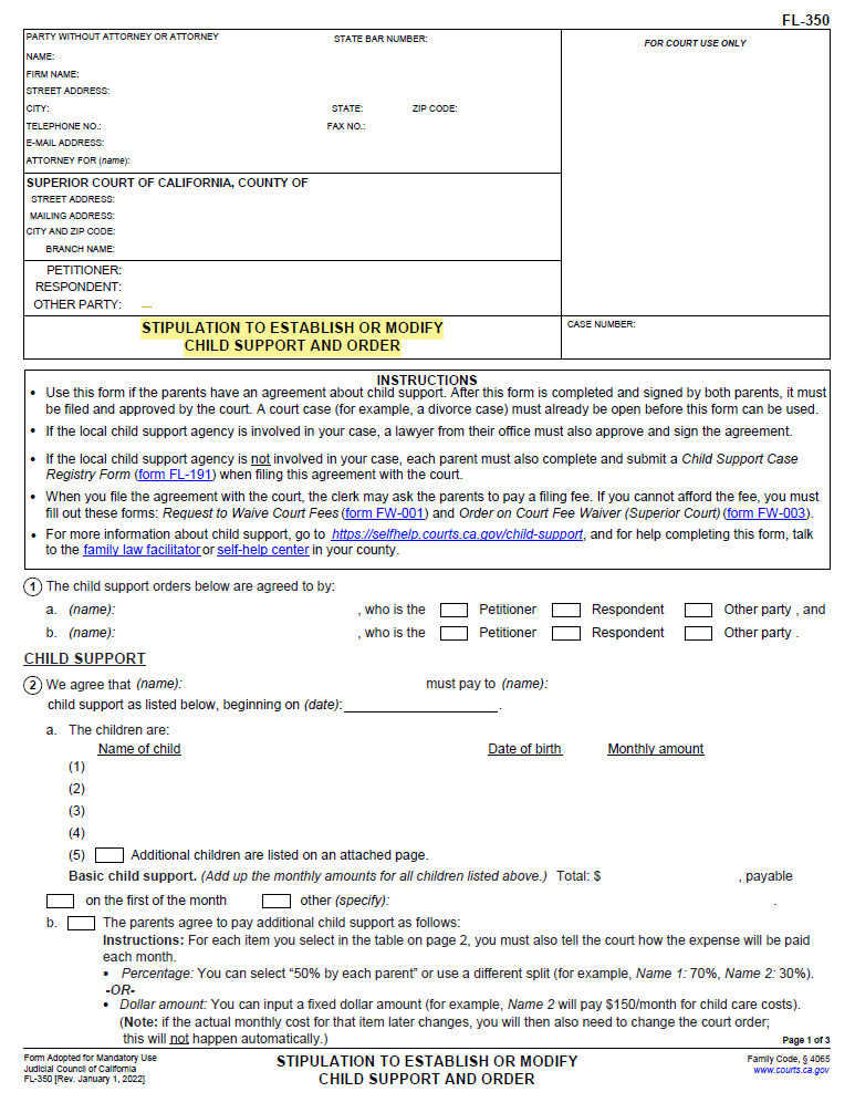 Child support form