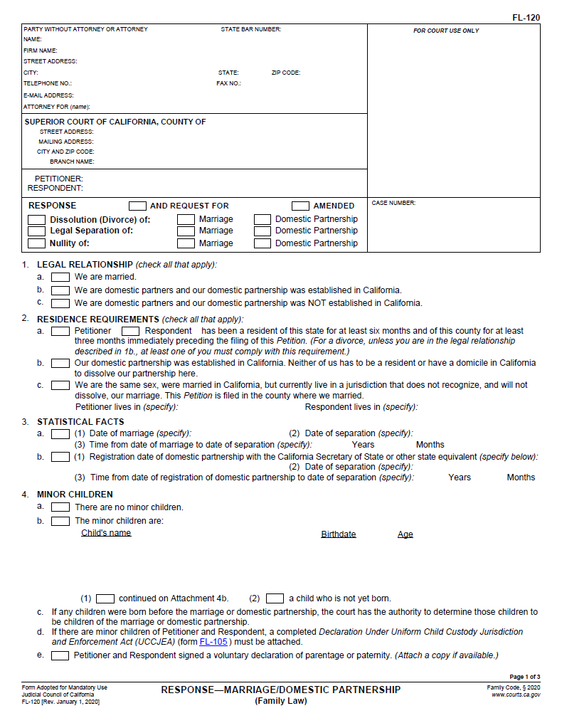 Response and Respondent's Disclosures form