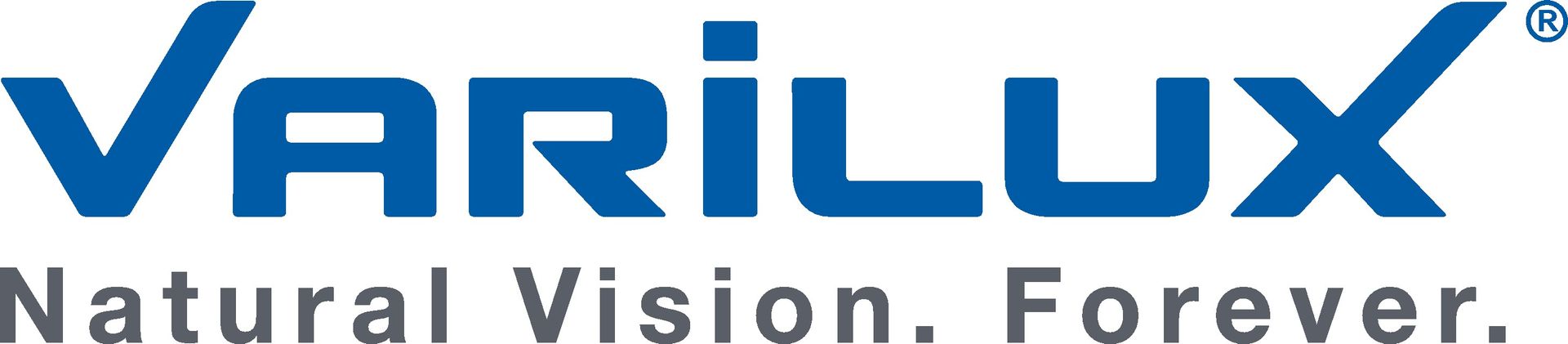 Varilux logo: blue text with a checkmark, 