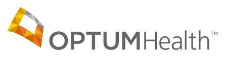 Optum Health logo with abstract orange and silver shape and gray text.