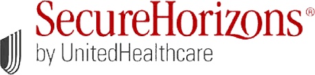 SecureHorizons logo by UnitedHealthcare. Red text with a gray shield.
