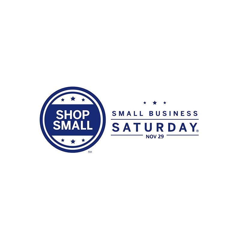 Shop Small Saturday logo with blue circular badge and text on white background.