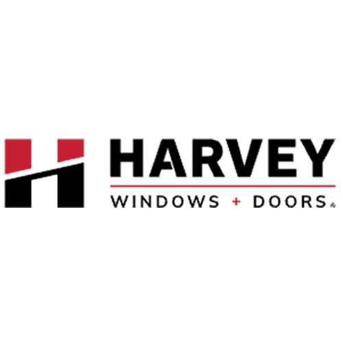 HARVEY Windows + Doors logo in black and red on a white background