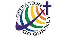 A logo for operation go quickly with a rainbow and a cross.