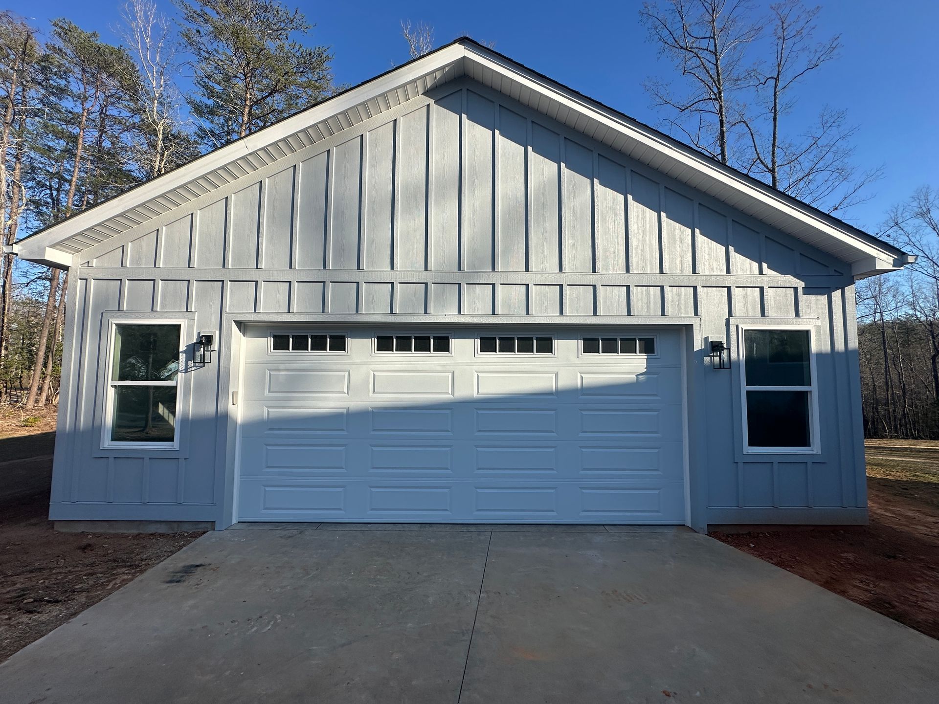 Gray garage with white door