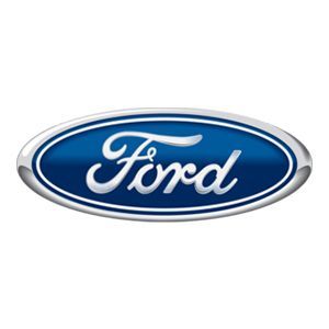 Ford blue oval logo with white script and silver border