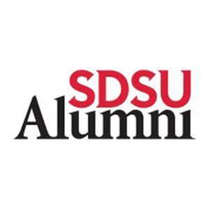 SDSU Alumni logo in black and red text on a white background