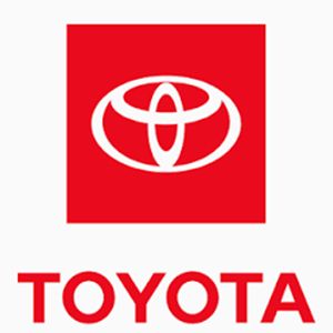 Toyota logo on a red square with the word “TOYOTA” below