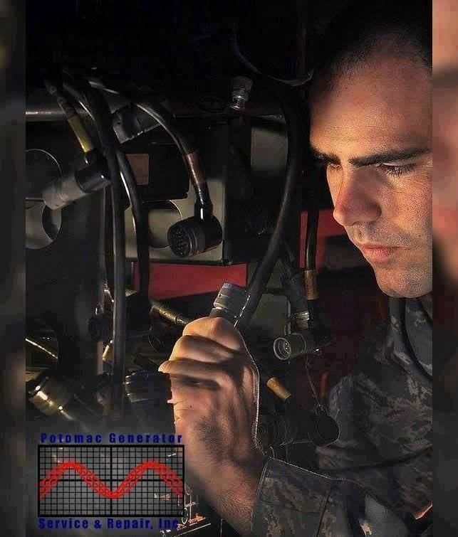 A man is working on a machine with the word service on the bottom