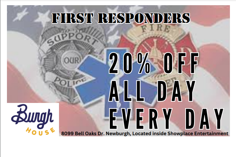 a poster that says first responders 20 % off all day every day