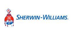 Sherwin-Williams logo: paint can pouring red paint over the Earth, with the brand name in blue.