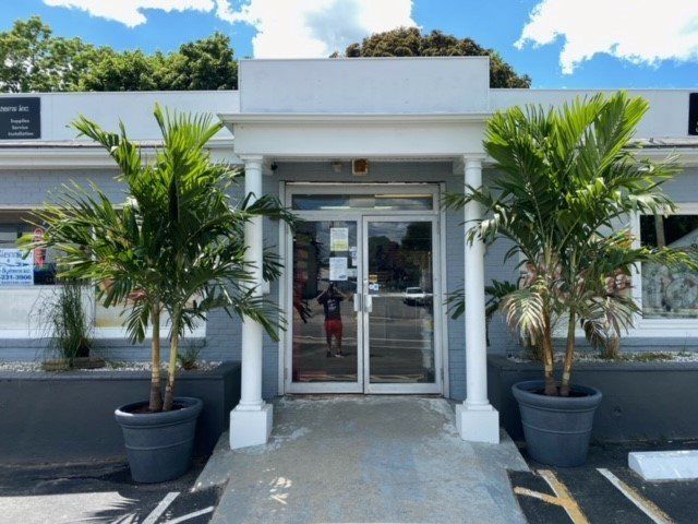 Palm trees outside a building