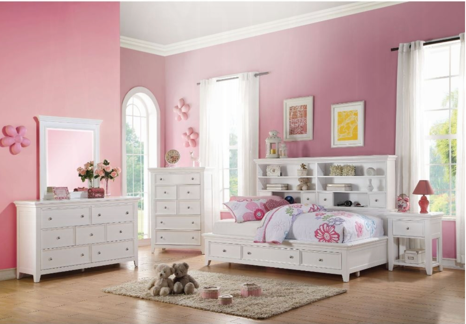 A bedroom with a day bed , desk and bookshelf.