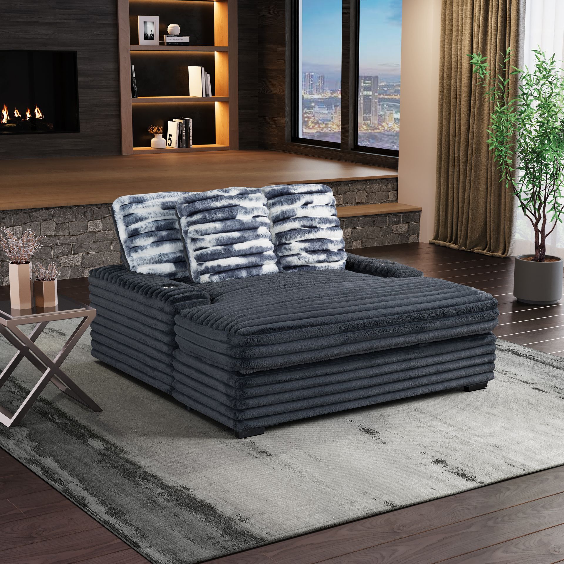 A living room filled with furniture and a coffee table.