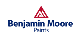 Benjamin Moore Paints logo: red triangle over the brand name in blue.