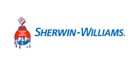 Sherwin-Williams logo: paint can pouring paint over a globe, with the company name in blue.